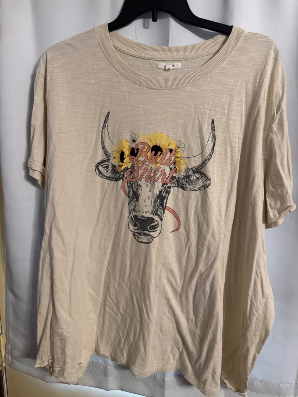 torrid Cream Graphic Tee with Bull and Sunflower Accents
